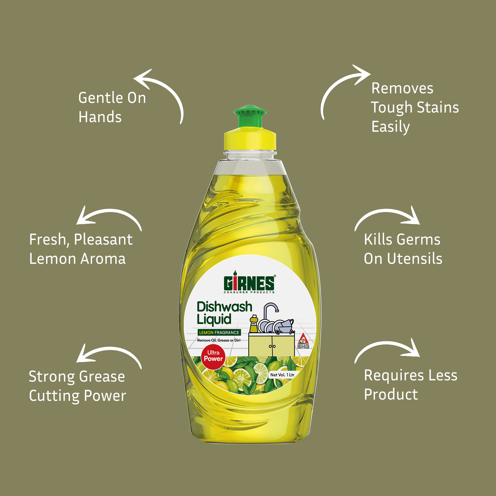 Dish Wash Liquid Gel With Lemon Fragrance 1 Ltr - Image 4