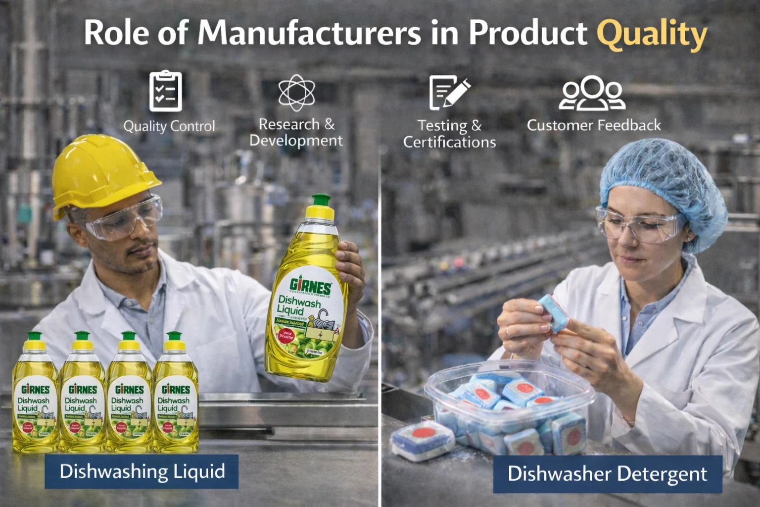 Role of Manufacturers in Product Quality on Dishwash Liquid & Dishwasher Detergent 